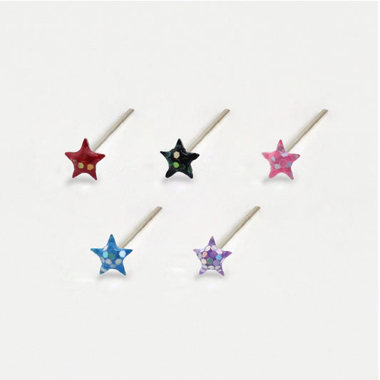 Silver Glitter Star Nose Pins - 2.5mm, Assorted Colours