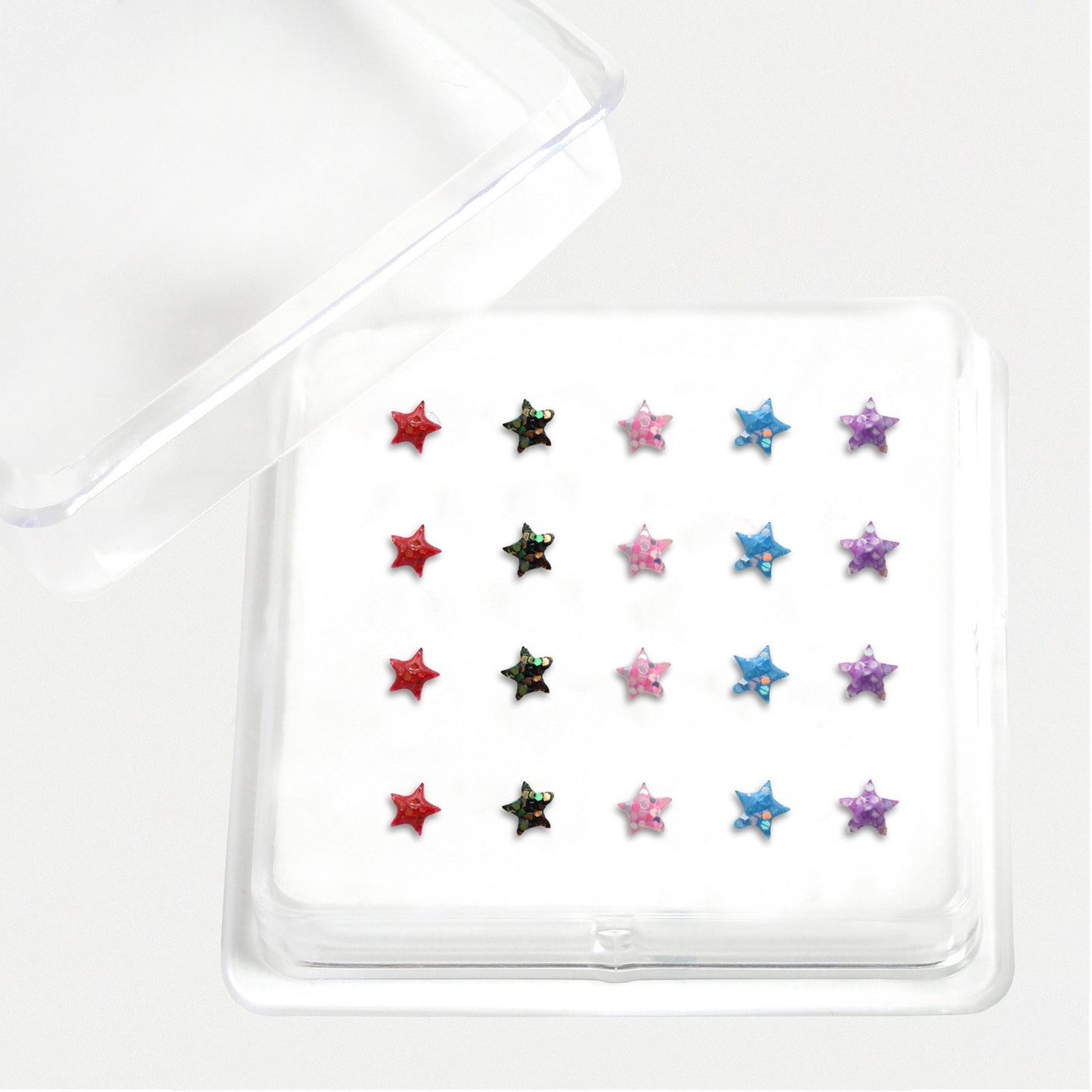 Silver Glitter Star Nose Pins - 2.5mm, Assorted Colours