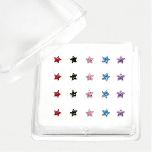 Silver Glitter Star Nose Pins - 2.5mm, Assorted Colours