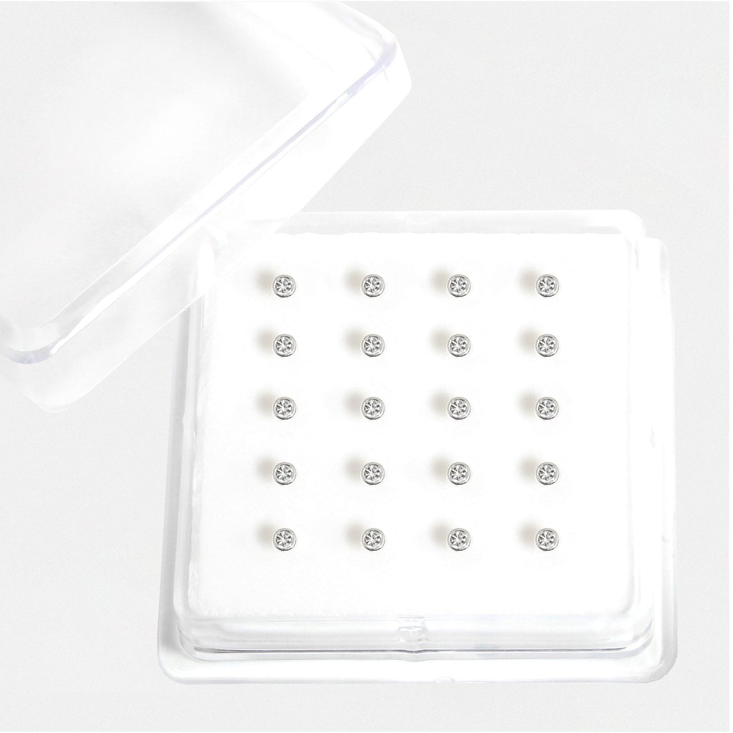 Silver Round Clear Crystal Bezel Set Nose Pins - 3mm
