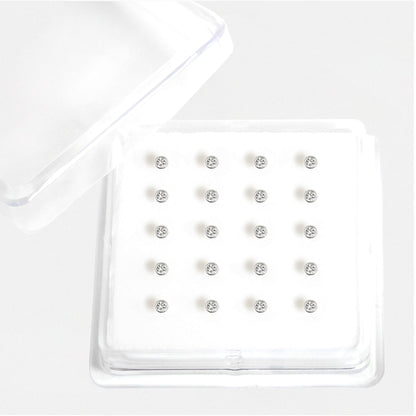 Silver Round Clear Crystal Bezel Set Nose Pins - 3mm