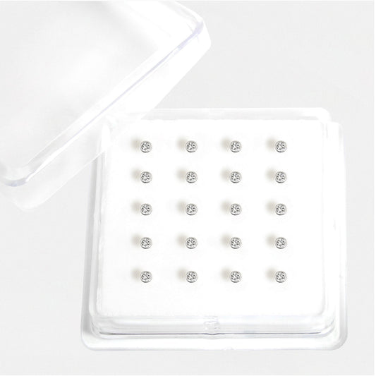 Silver Round Clear Crystal Bezel Set Nose Pins - 3mm
