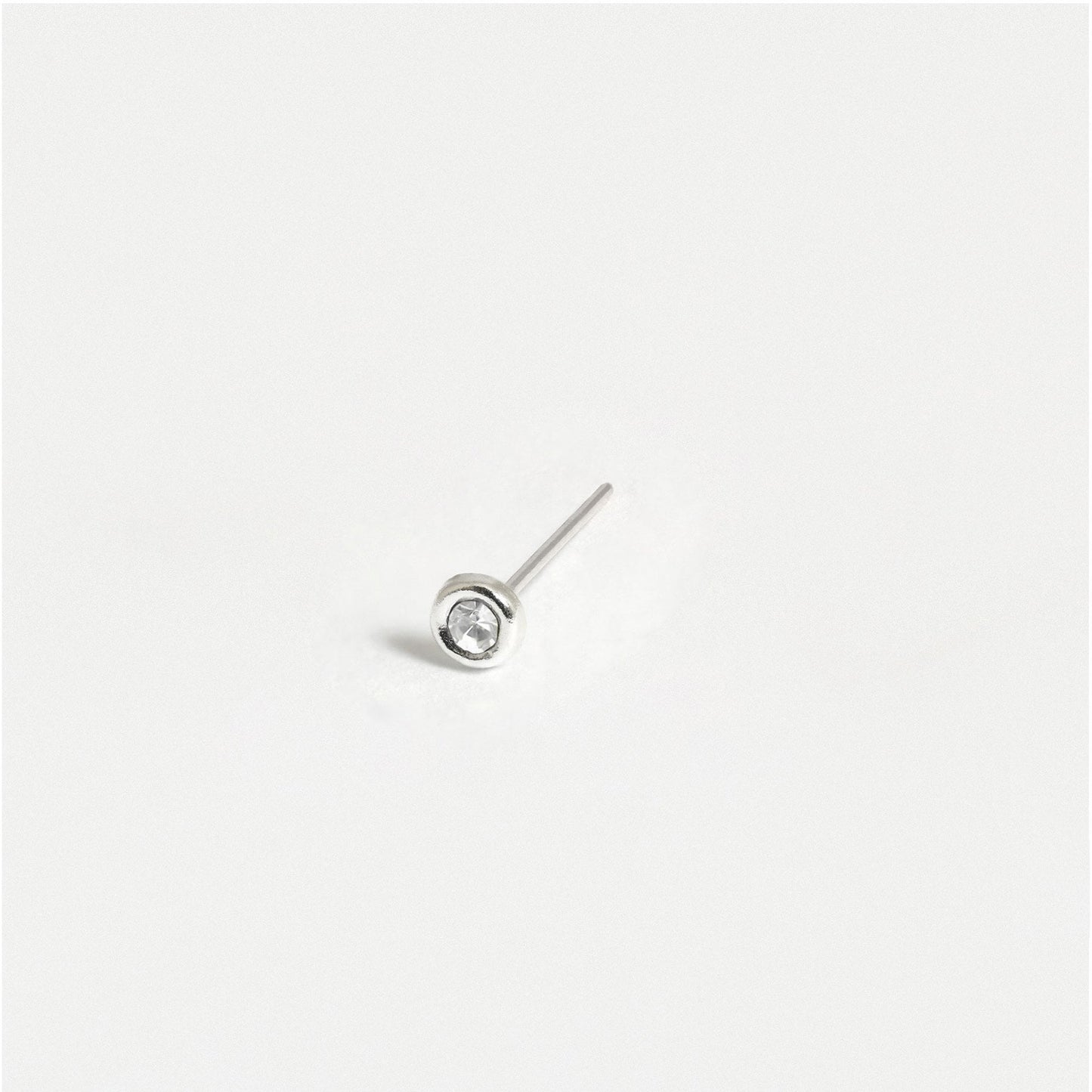 Silver Round Clear Crystal Bezel Set Nose Pins - 3mm