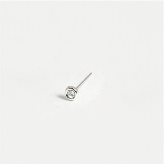 Silver Round Clear Crystal Bezel Set Nose Pins - 3mm