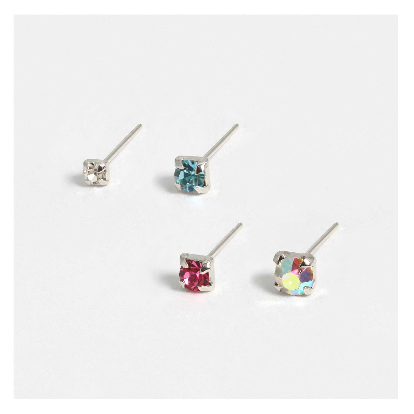 Silver Clawset Nose Pins - Various Sizes, Assorted Colours