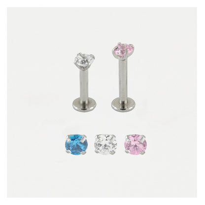Steel Clawset Jewelled Round Labret - 1.2mm - Internally Threaded