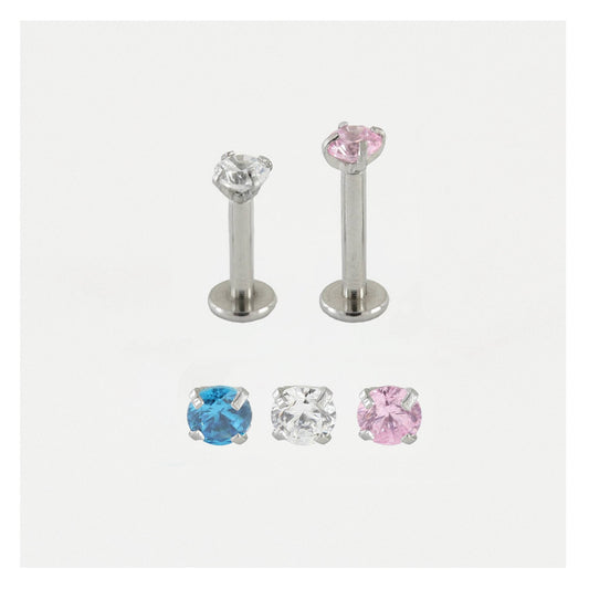 Steel Clawset Jewelled Round Labret - 1.2mm - Internally Threaded