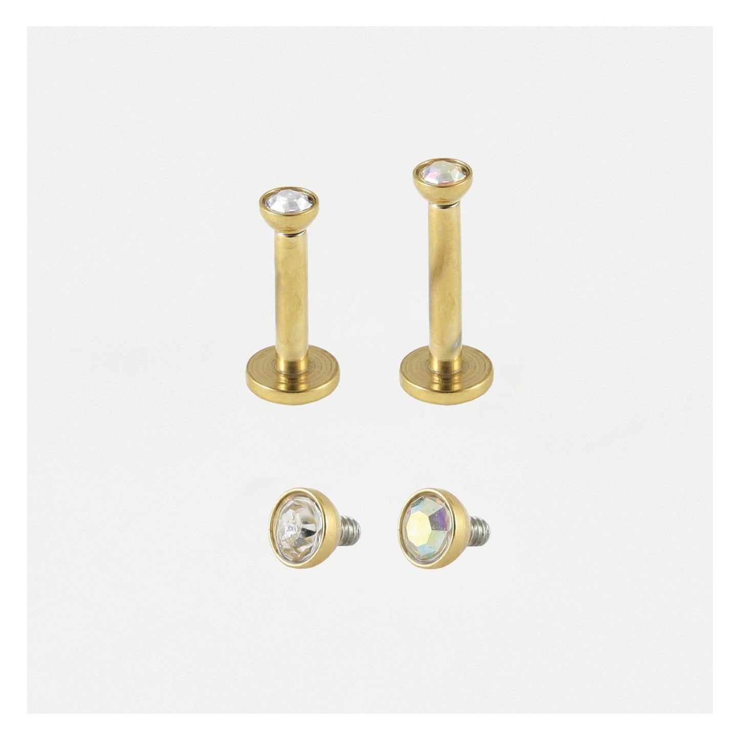 Gold PVD Steel Bezel-Set Gem Labret - 1.2mm - Internally Threaded