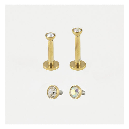 Gold PVD Steel Bezel-Set Gem Labret - 1.2mm - Internally Threaded
