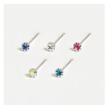 Silver Round Claw Set Nose Pins - 2mm, Bobble Back, Assorted Colours