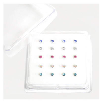 Silver Round Claw Set Nose Pins - 2mm, Bobble Back, Assorted Colours