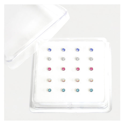 Silver Round Claw Set Nose Pins - 2mm, Bobble Back, Assorted Colours