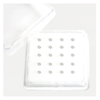 Silver Round Clear Claw Set Nose Pins - 2mm, Bobble Back
