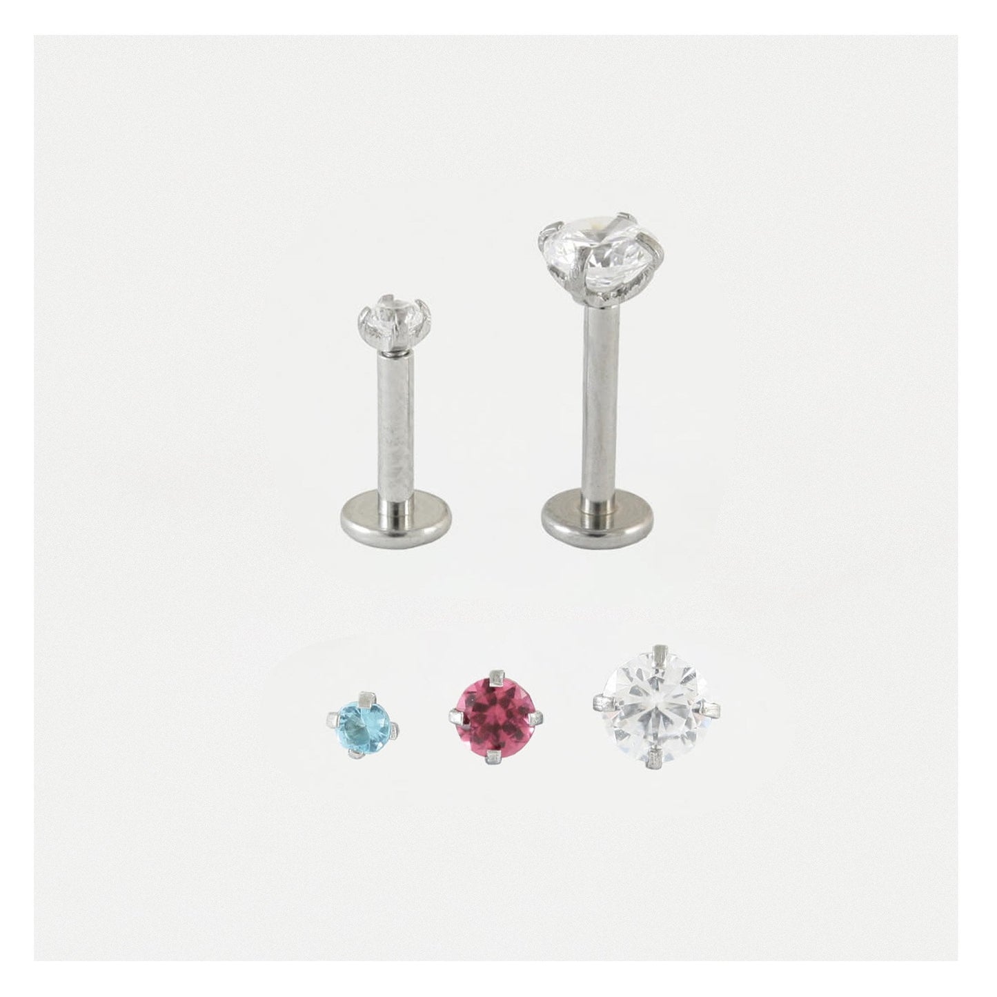 Steel Clawset Jewelled Round Labret - 1.2mm - Internally Threaded - Multi-Size Gem Tops
