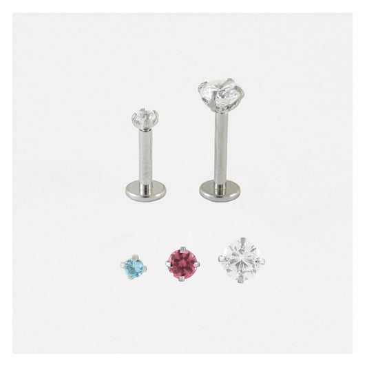 Steel Clawset Jewelled Round Labret - 1.2mm - Internally Threaded - Multi-Size Gem Tops