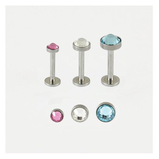 Steel Bezel-set Cabochon Labret - 1.2mm - Internally Threaded - Multi-Size Gem Tops