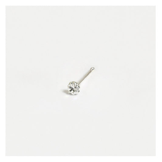 Silver Round Clear Claw Set Nose Pins - 2mm, Bobble Back