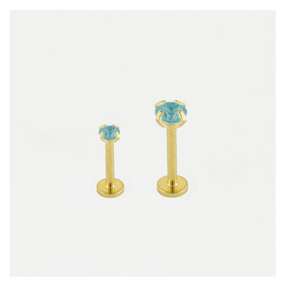 Gold PVD Steel Clawset Jewelled Round Labret - 1.2mm - Internally Threaded - Multi-Size Gem Tops