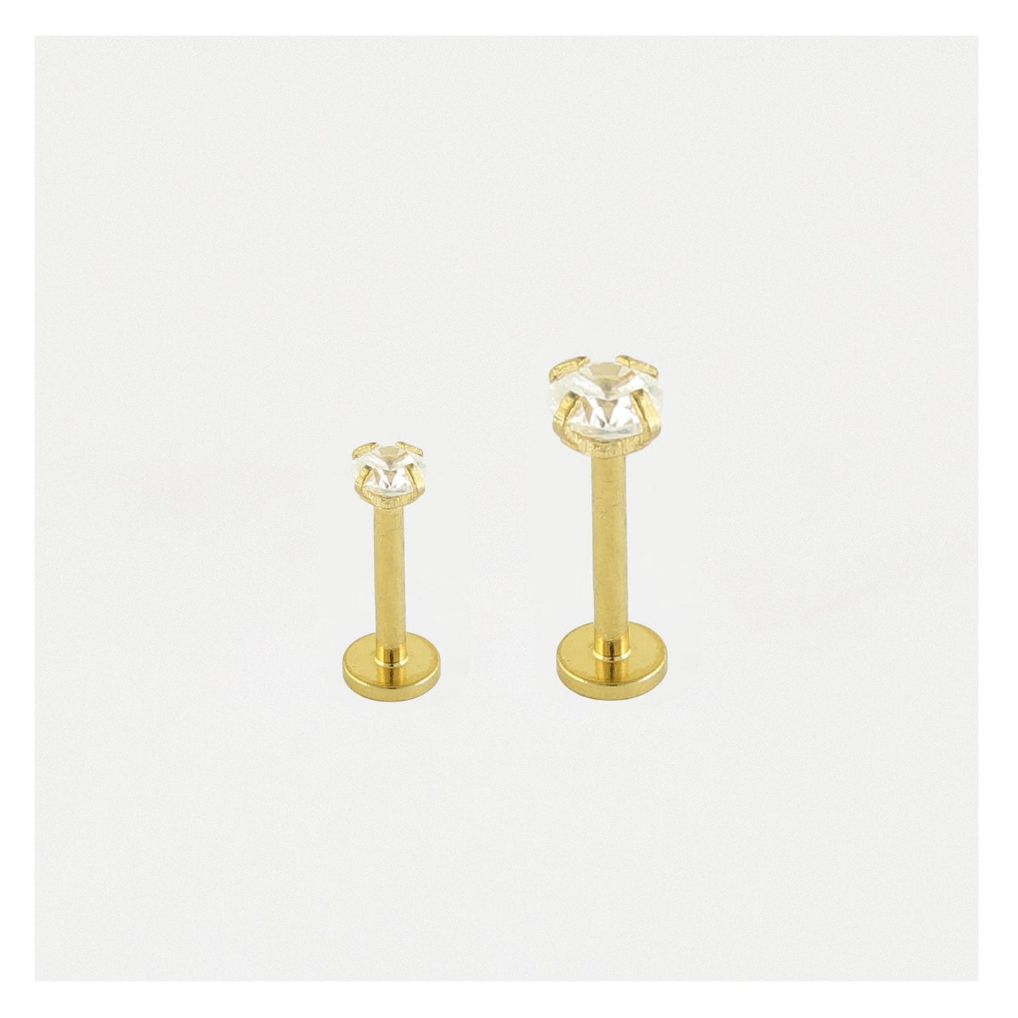 Gold PVD Steel Clawset Jewelled Round Labret - 1.2mm - Internally Threaded - Multi-Size Gem Tops