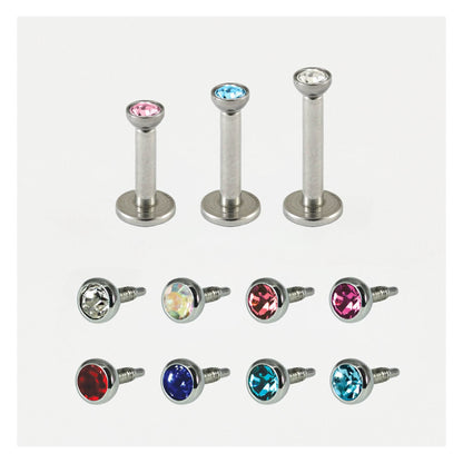 Steel Bezel-Set Gem Labret - 1.2mm - Internally Threaded