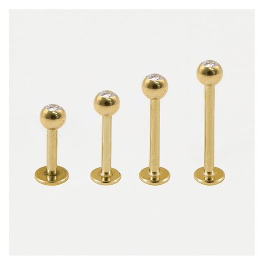 Gold PVD Titanium Clear Jewelled Labret - 1.2mm