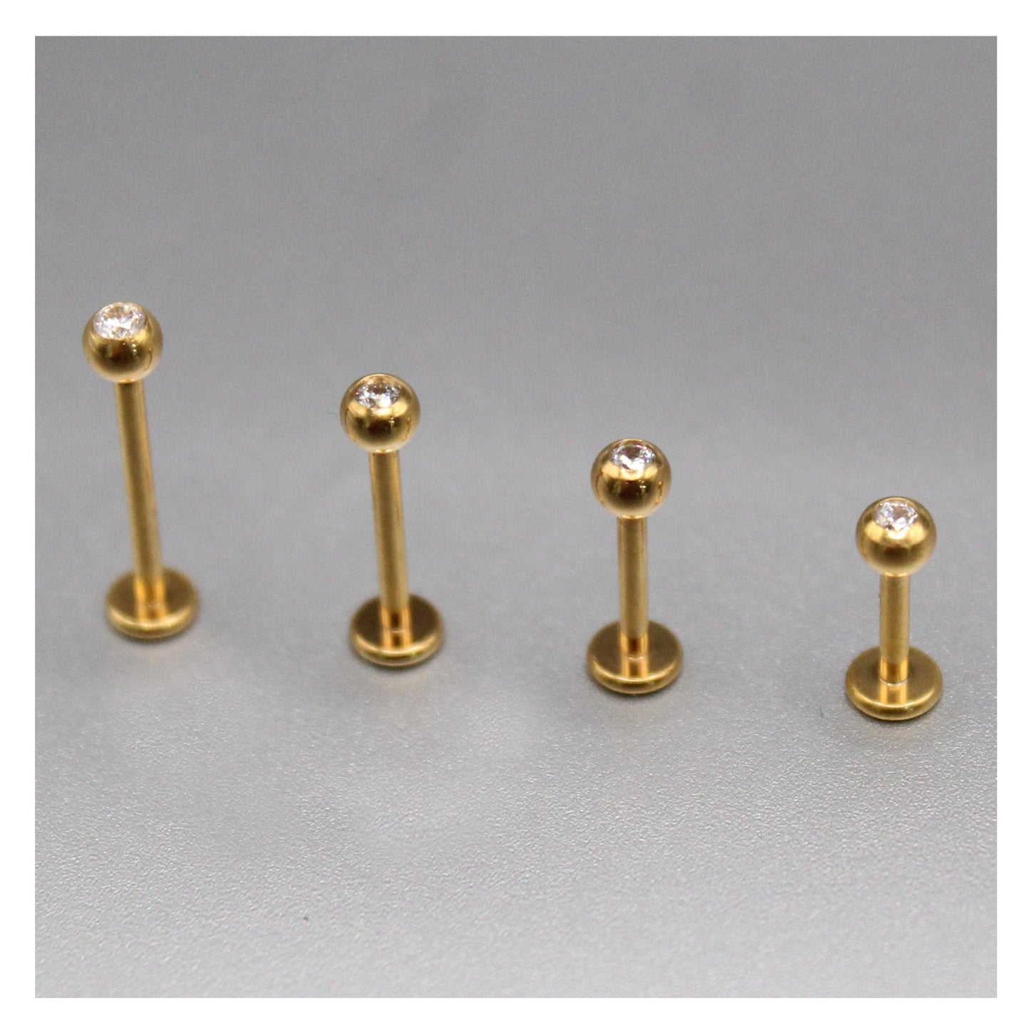 Gold PVD Titanium Clear Jewelled Labret - 1.2mm