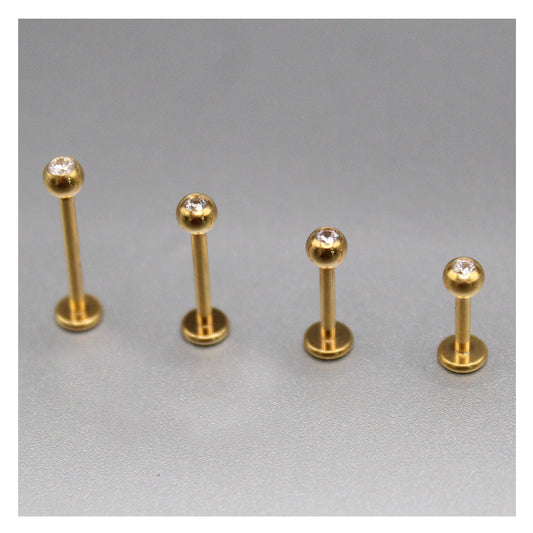 Gold PVD Titanium Clear Jewelled Labret - 1.2mm
