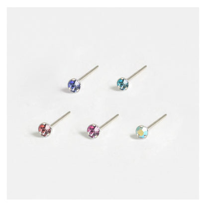 Silver Round Crystal Nose Stud - 2mm, Assorted Colours