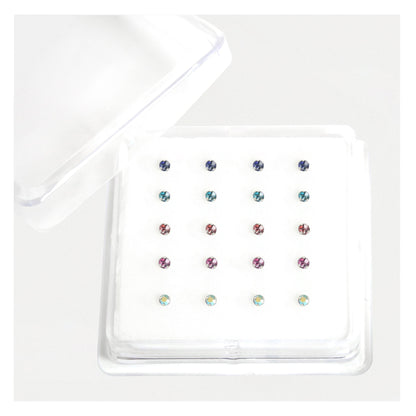 Silver Round Crystal Nose Stud - 2mm, Assorted Colours