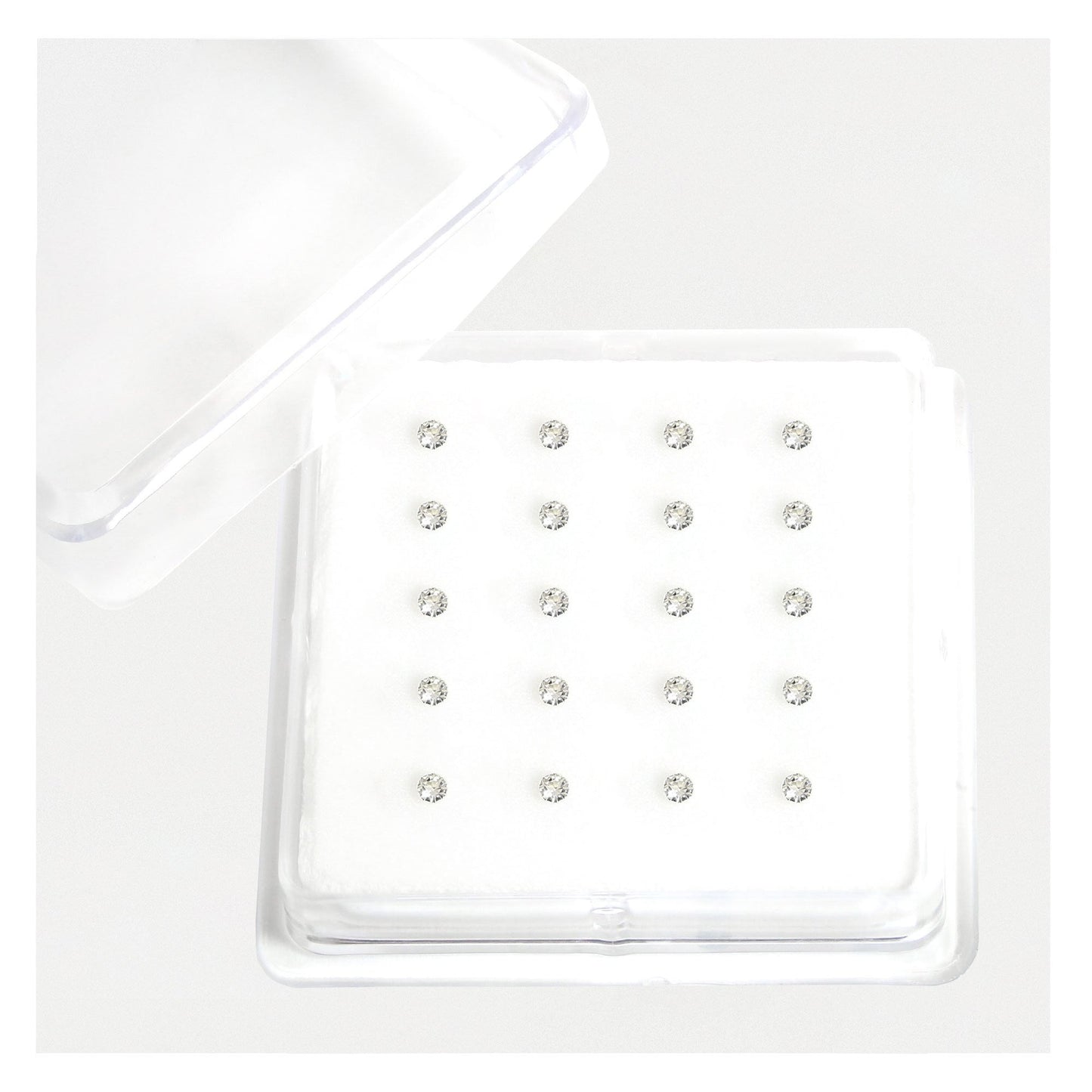 Silver Round Clear Crystal Nose Stud - 2mm