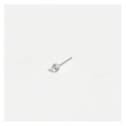 Silver Round Clear Crystal Nose Stud - 2mm
