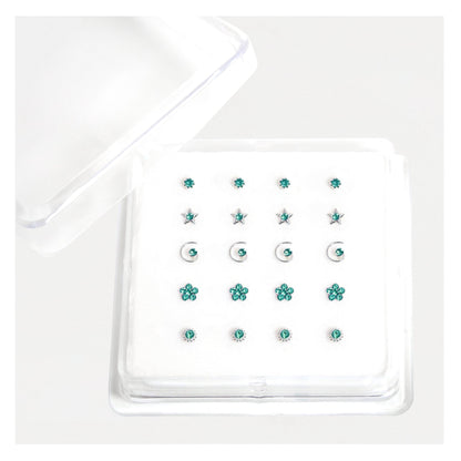 Silver Gemset Nose Pins - Mixed Designs, Straight or Bobble Back (Single Colour Boxes)
