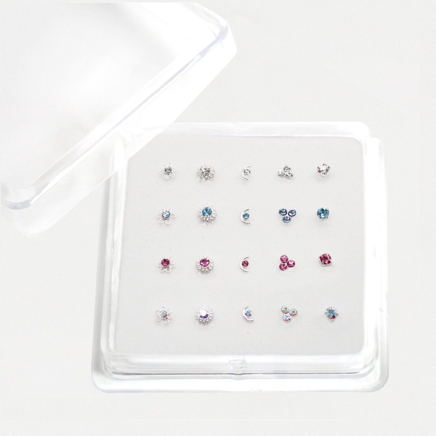 Silver Sparkle Treasure Nose Pins - Mixed Designs, Assorted Colours