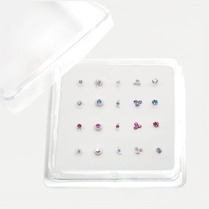 Silver Sparkle Treasure Nose Pins - Mixed Designs, Assorted Colours