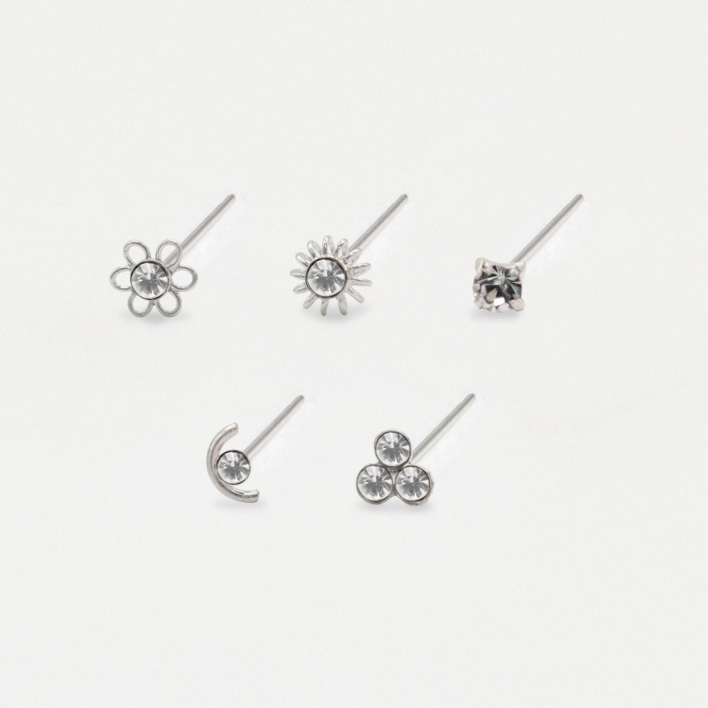 Silver Clear Sparkle Treasure Nose Pins - Mixed Designs