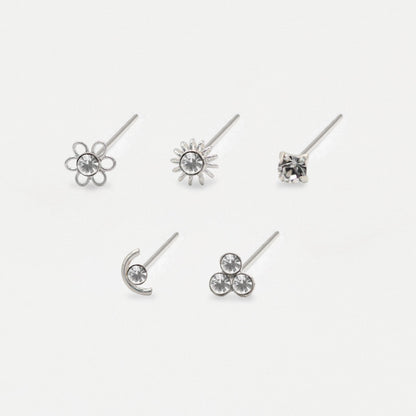 Silver Clear Sparkle Treasure Nose Pins - Mixed Designs