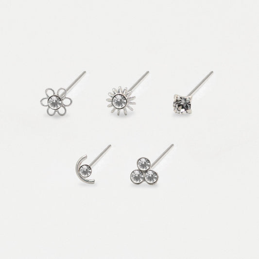Silver Clear Sparkle Treasure Nose Pins - Mixed Designs
