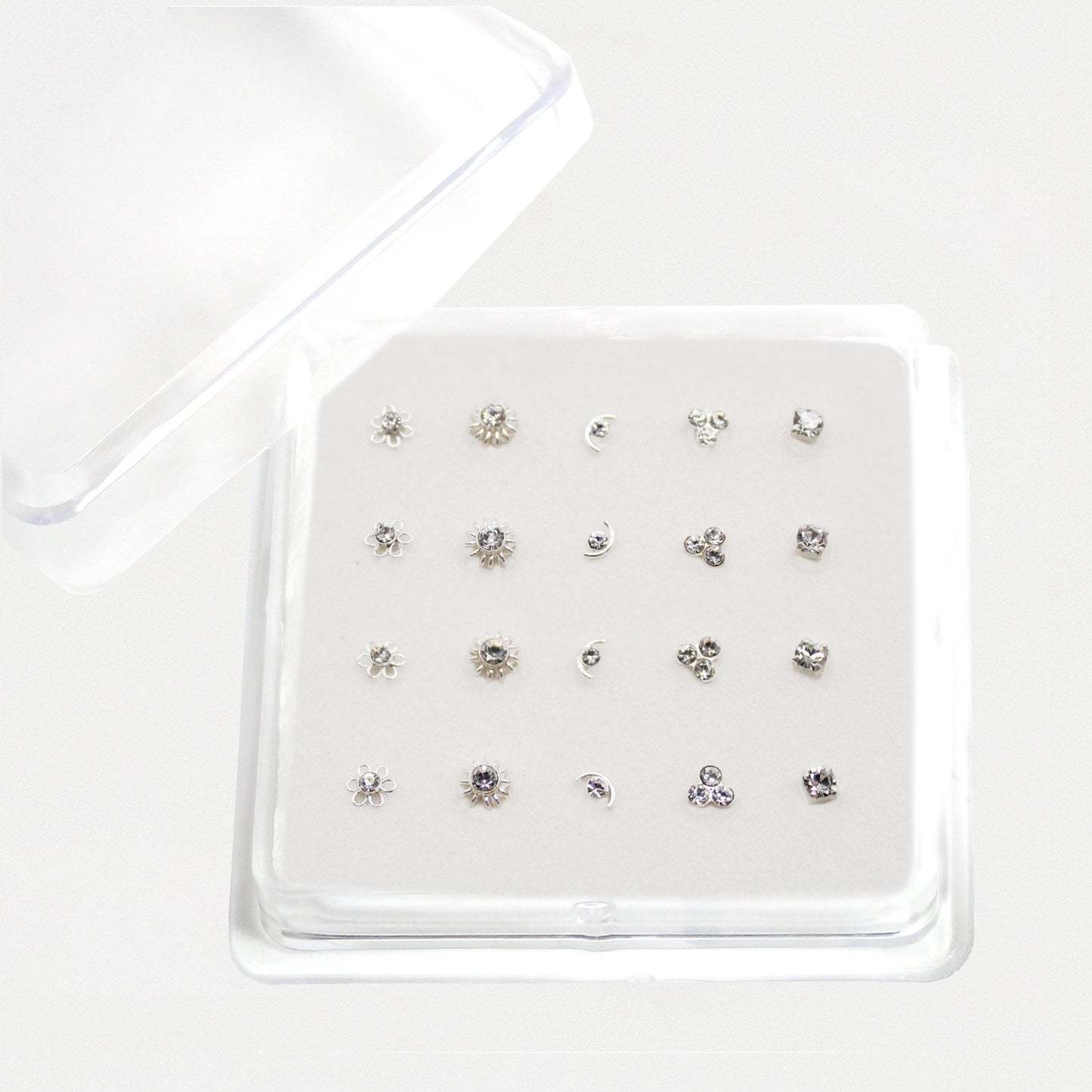 Silver Clear Sparkle Treasure Nose Pins - Mixed Designs