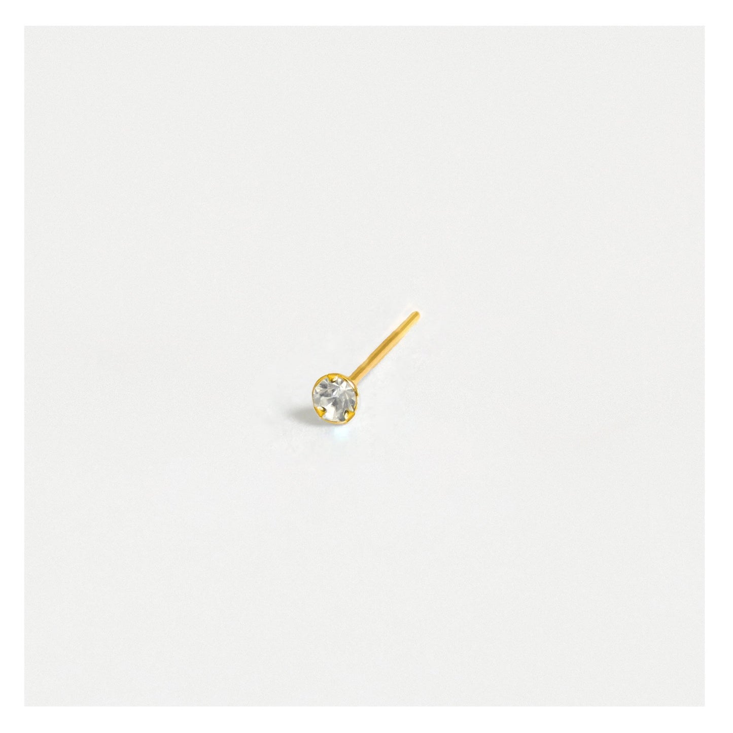 Gold Plated Sterling Silver Round Clear Clawset Nose Stud - 2mm