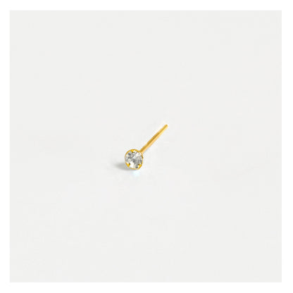 Gold Plated Sterling Silver Round Clear Clawset Nose Stud - 2mm
