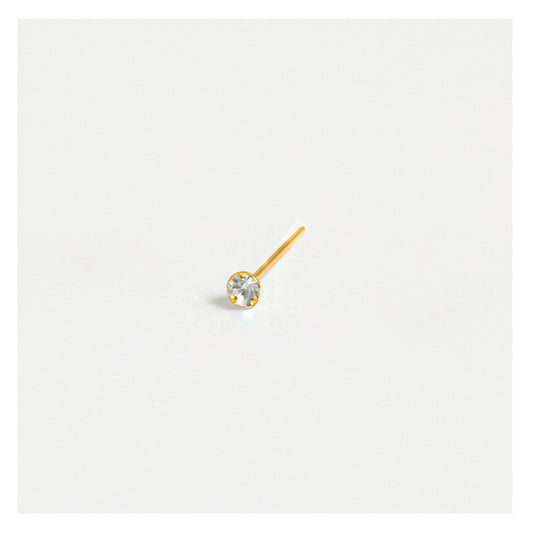 Gold Plated Sterling Silver Round Clear Clawset Nose Stud - 2mm