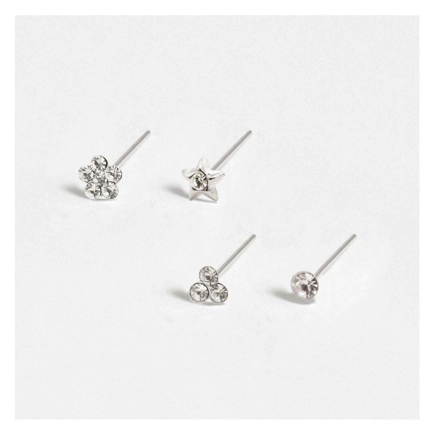 Silver Brilliant Burst Clear Nose Pins - Mixed Designs