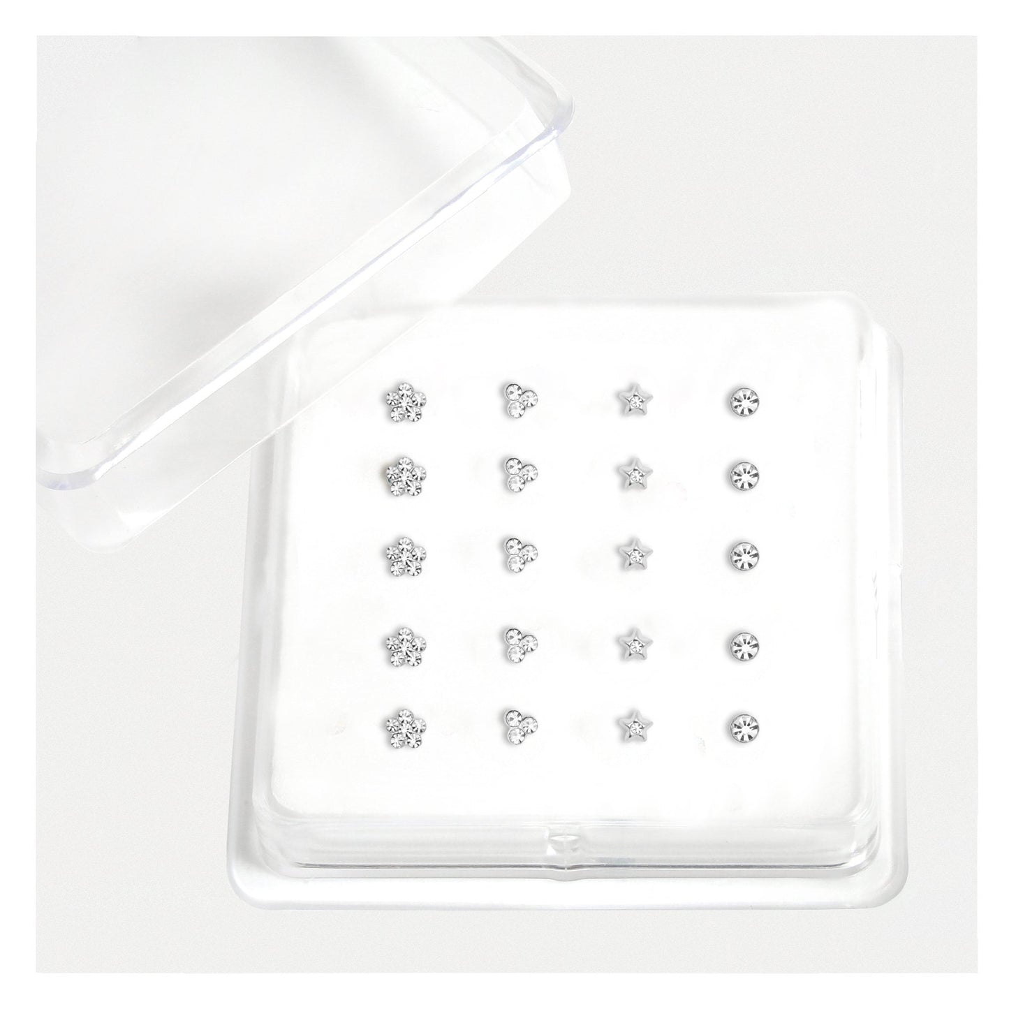 Silver Brilliant Burst Clear Nose Pins - Mixed Designs
