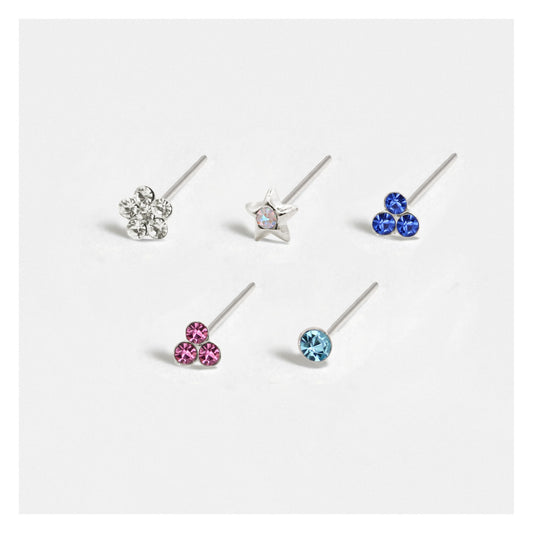 Silver Brilliant Burst Nose Pins - Mixed Designs, Assorted Colours