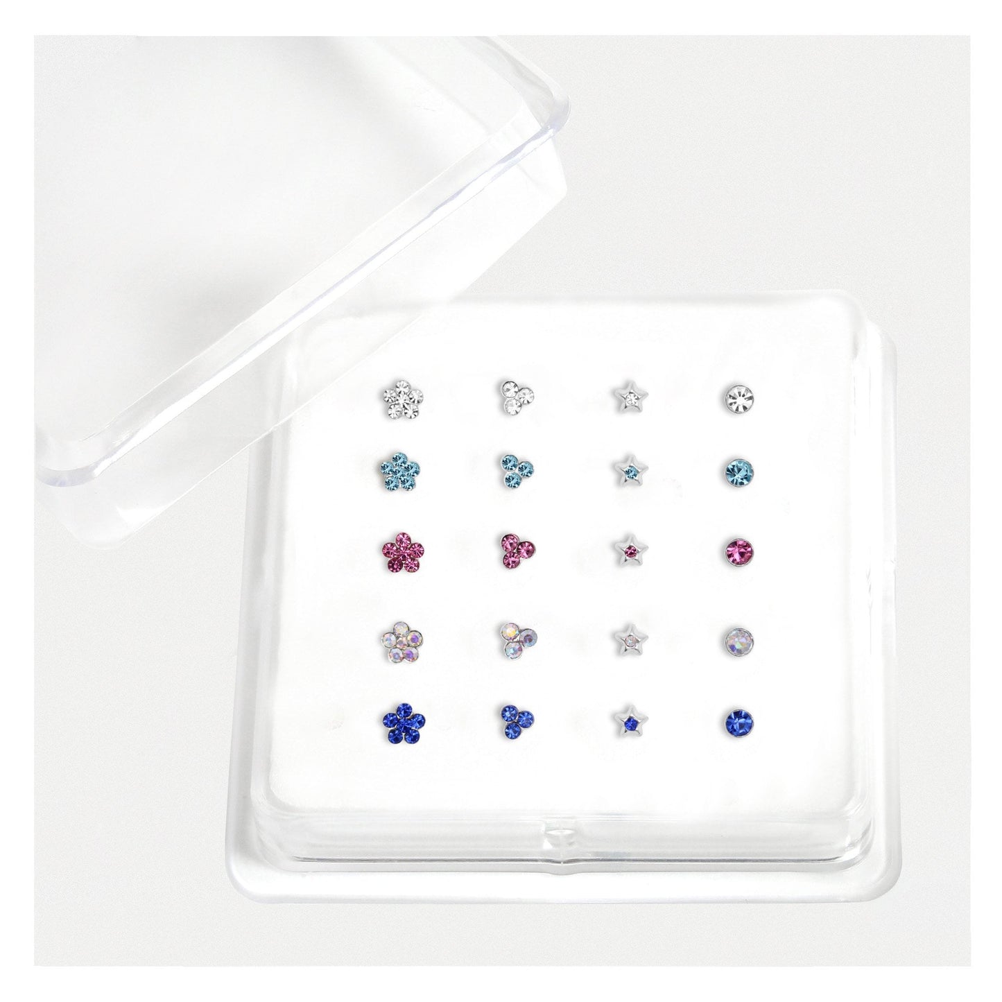Silver Brilliant Burst Nose Pins - Mixed Designs, Assorted Colours