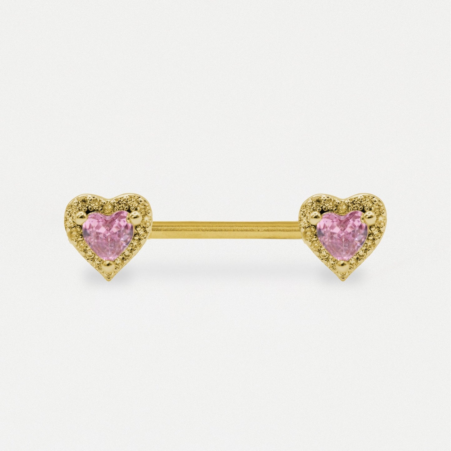 Steel Pink Heart Crystal Nipple Bar