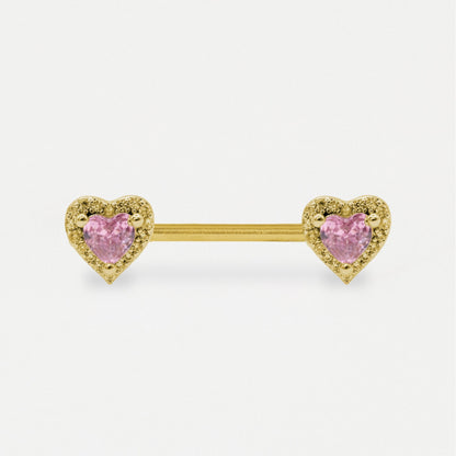Steel Pink Heart Crystal Nipple Bar