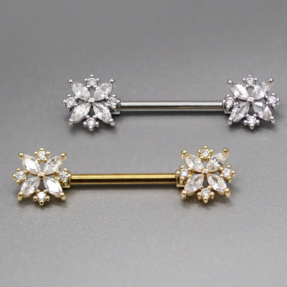 Steel Bloom Crystal Nipple Bar