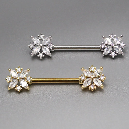 Steel Bloom Crystal Nipple Bar