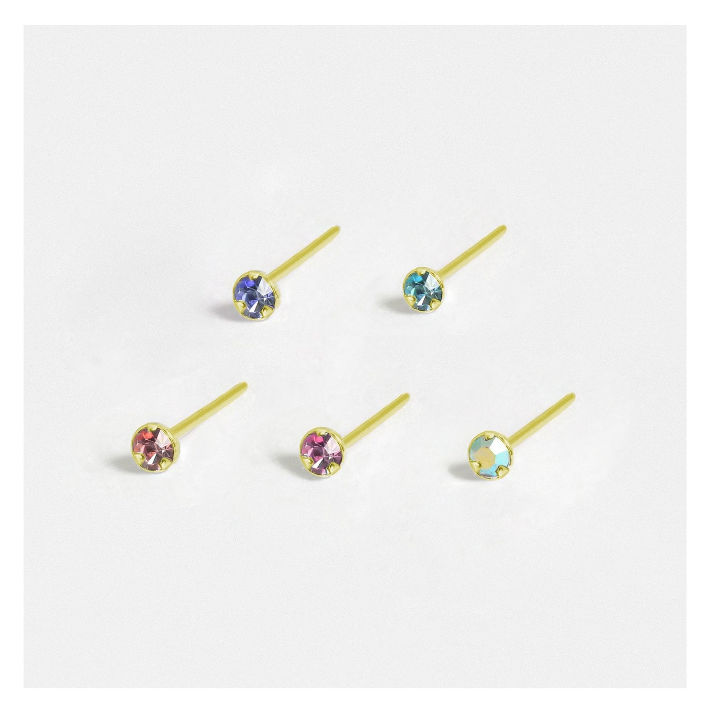 Gold Plated Silver Round Clawset Nose Stud - 2mm, Assorted Colours